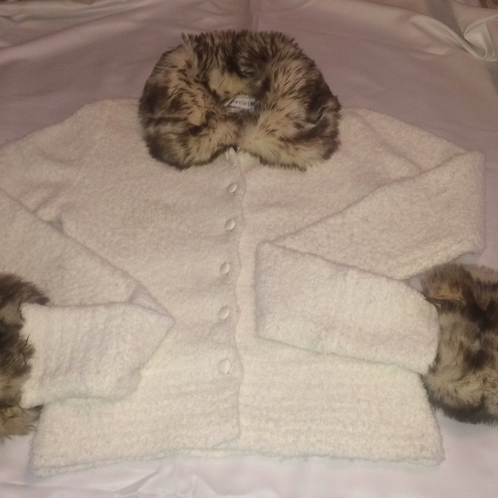 Newport News Faux Fur Trimmed Button-Down Top